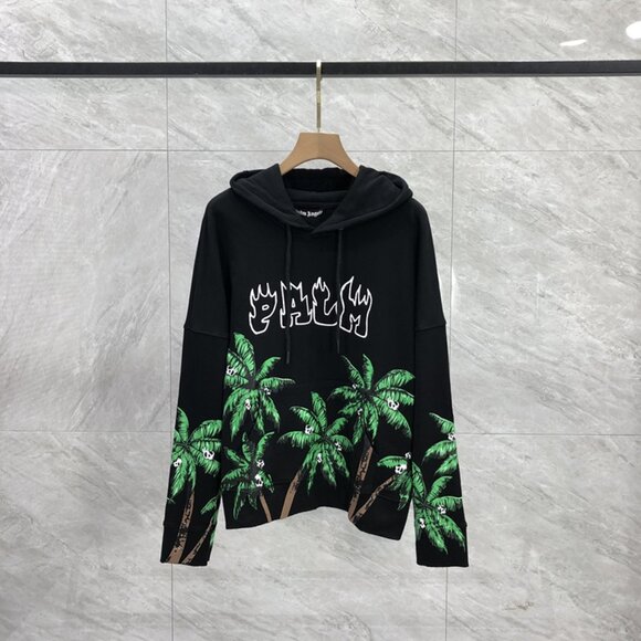 NWT Palm Angels Letter Skull Coconut Tree Hooded Sweatshirt Black - Picture 2 of 9